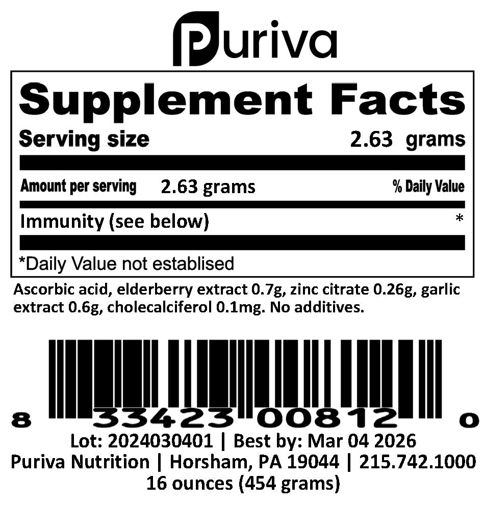 Immunity powder, 1 pound, by Puriva Nutrition